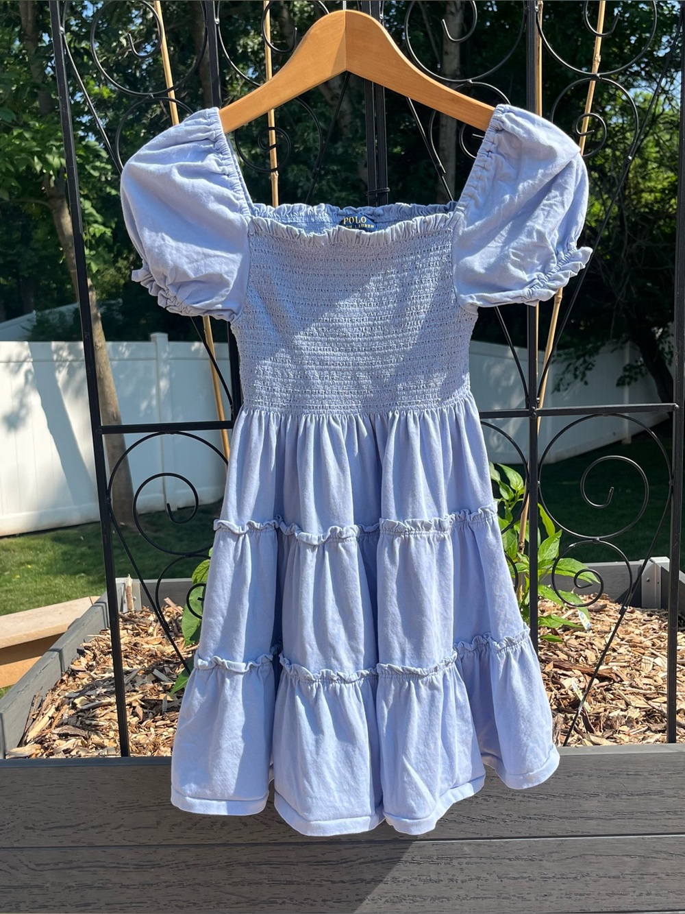 Polo Ralph Lauren Girls Smocked Tiered 100% Cotton Short Sleeve Dress Size S 6/7